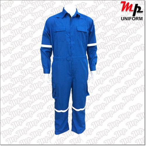 Navy blue fire resistant coverall.